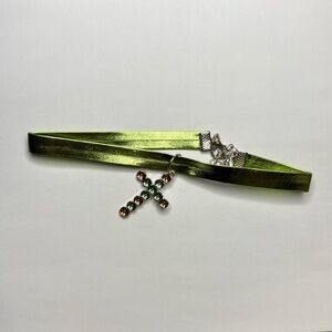 Urban Outfitters Green/Orange Silver Cross Necklace